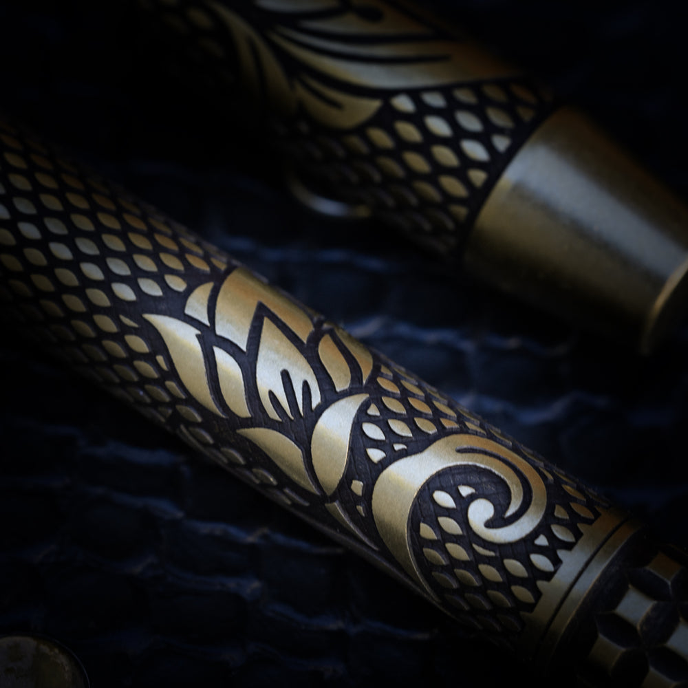 Brass TechLiner Grid Pen -- Checkered Paisley (Acid Washed)